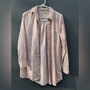 Aerie Women’s Poplin PJ-To-Party Long Striped Button Down Cotton Shirt Size SM